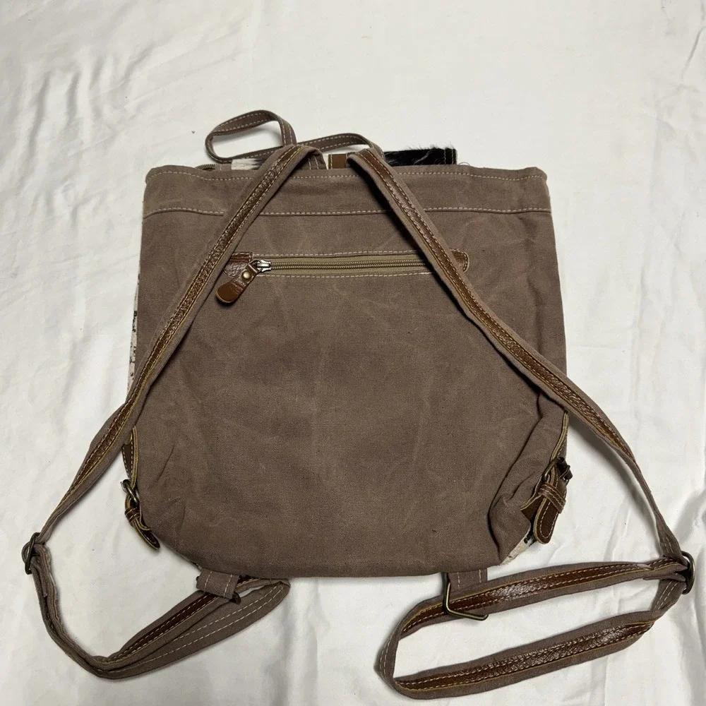 MYRA BAG WESTERN BACKPACK PURSE COW HIDE PRINT WITH LEATHER